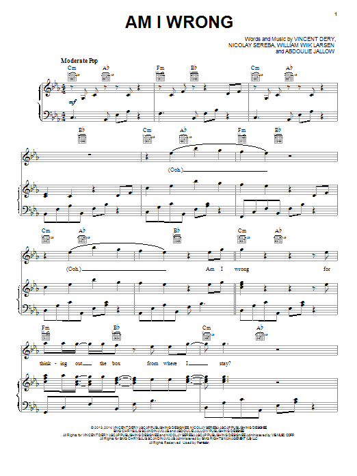 Nico & Vinz Am I Wrong sheet music notes and chords arranged for Easy Piano