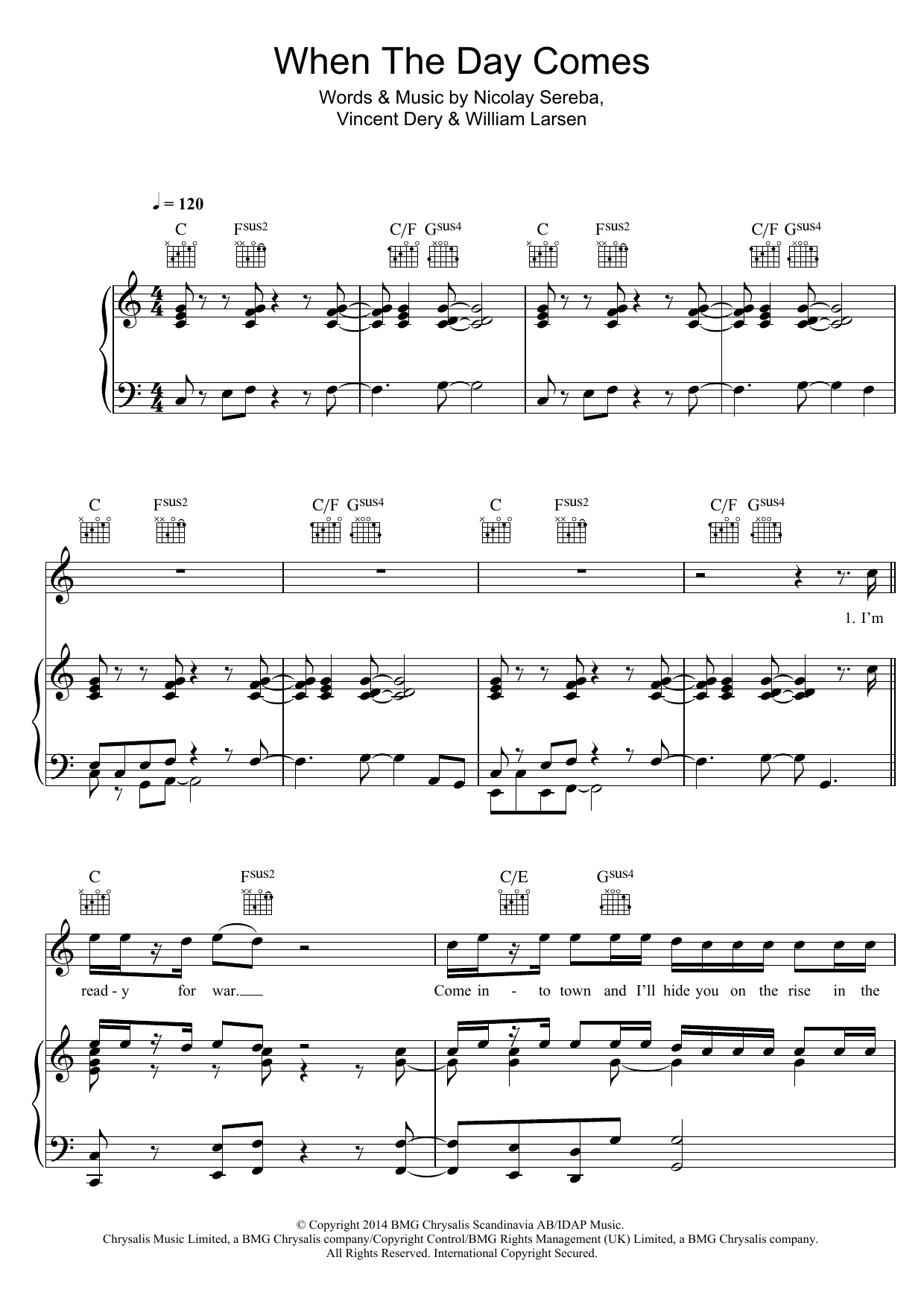 Nico & Vinz When The Day Comes sheet music notes and chords arranged for Piano, Vocal & Guitar Chords