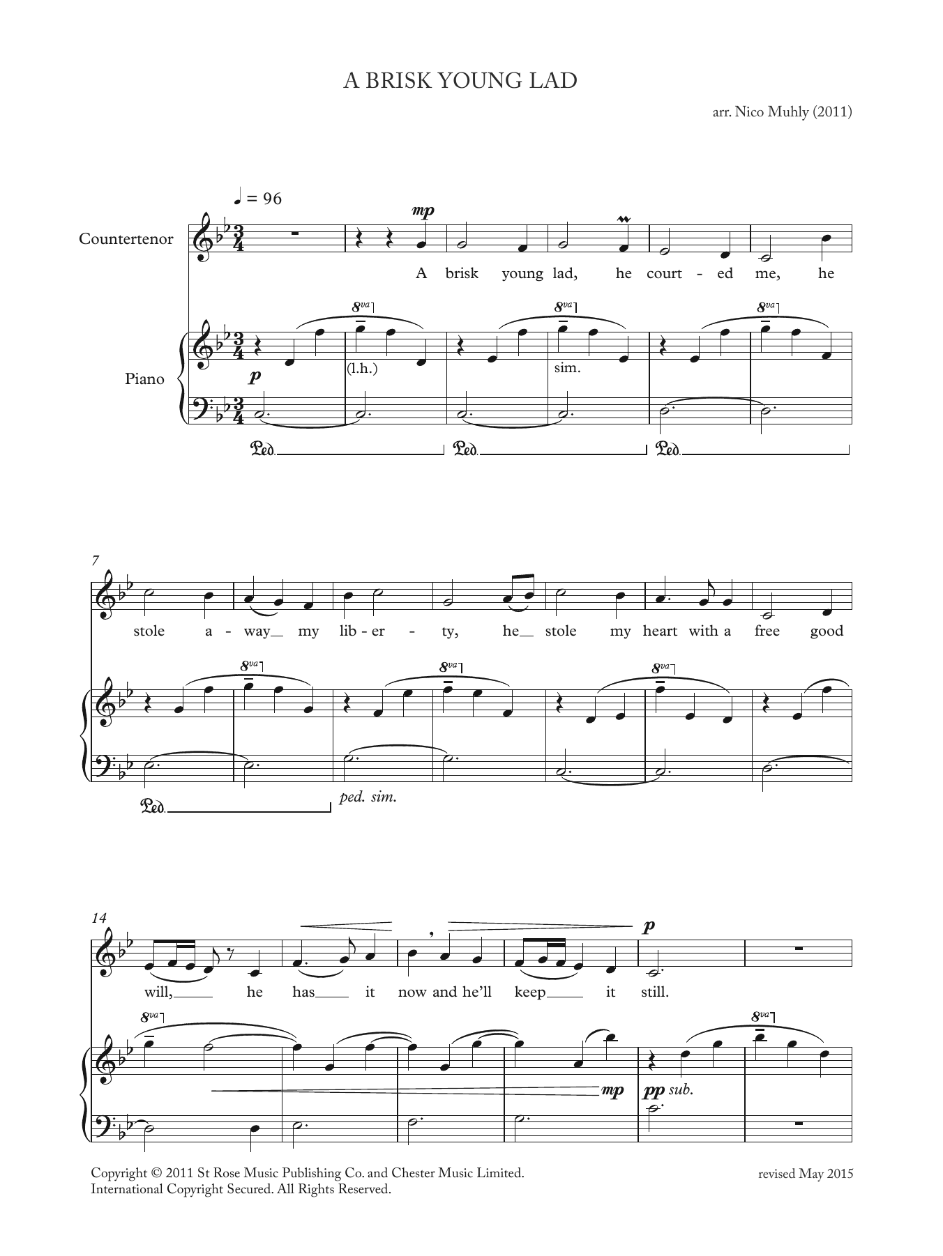 Nico Muhly A Brisk Young Lad (from 'Four Traditional Songs') sheet music notes and chords arranged for Piano & Vocal