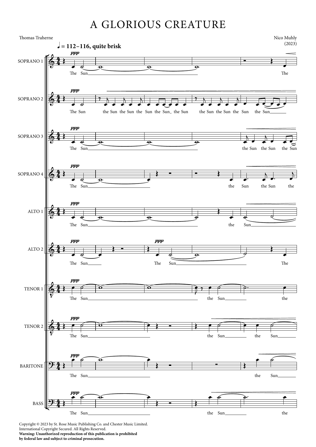 Nico Muhly A Glorious Creature (SSSSAATTBarB) sheet music notes and chords arranged for SATB divisi Choir