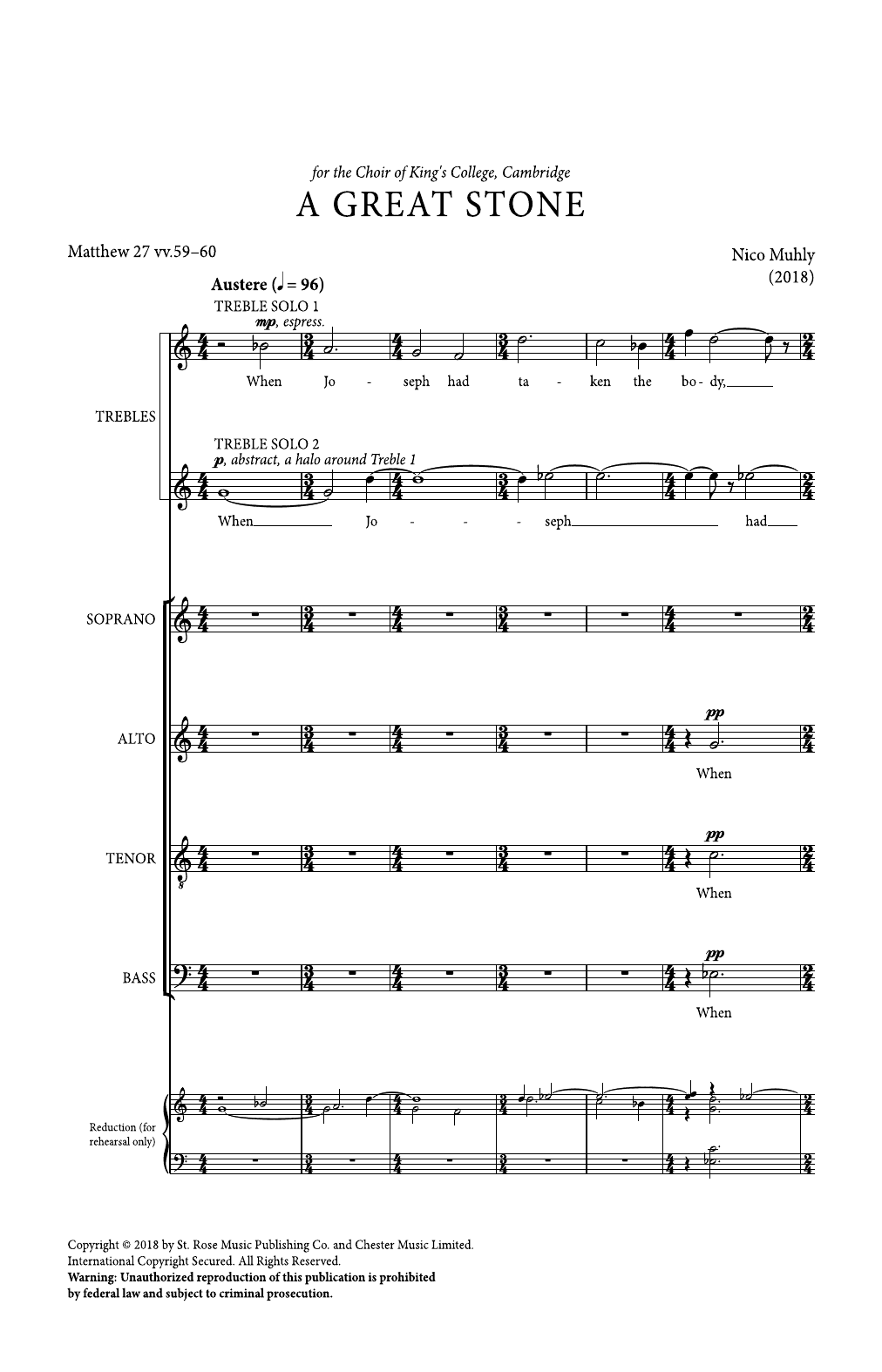 Nico Muhly A Great Stone sheet music notes and chords arranged for SATB Choir
