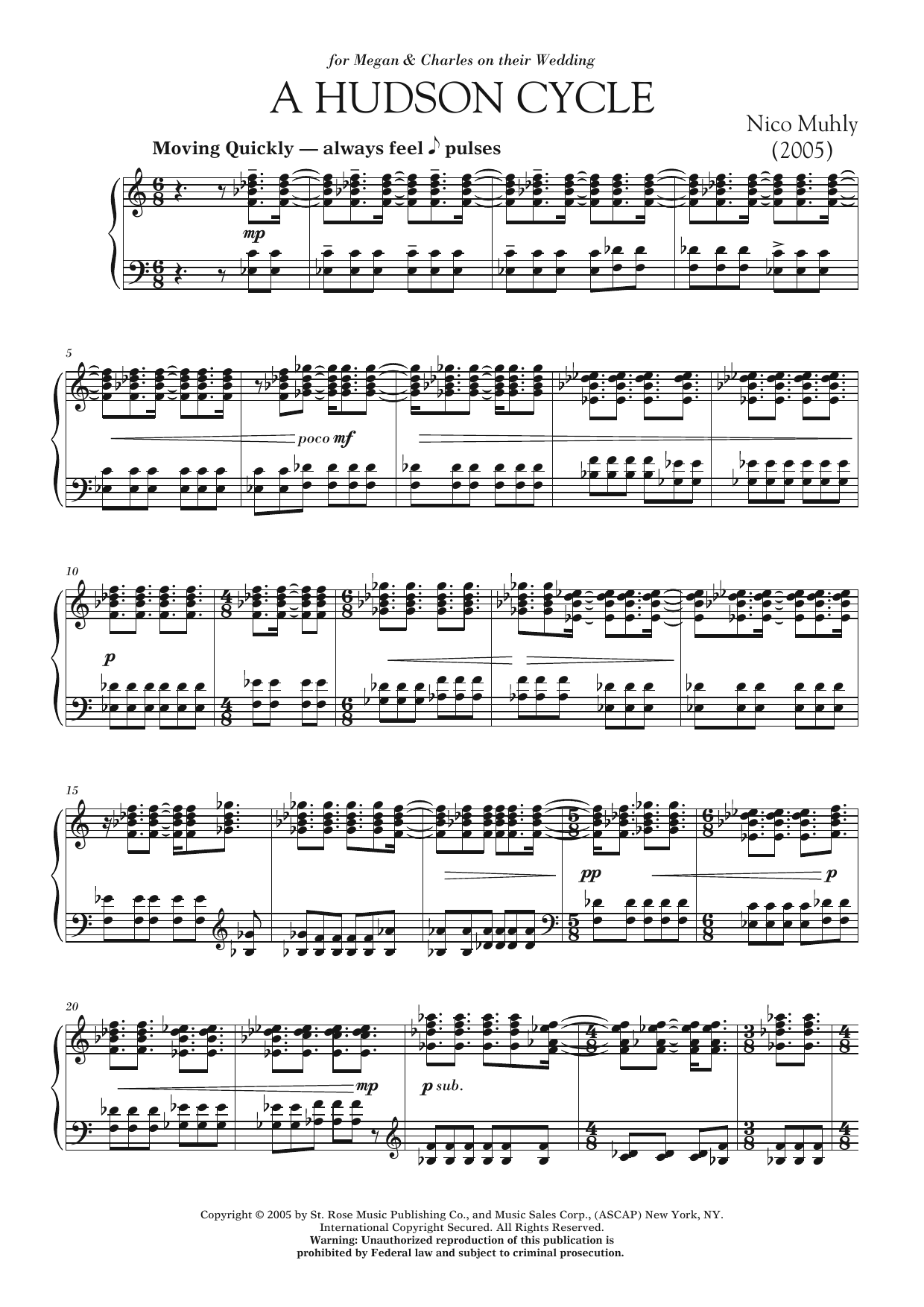 Nico Muhly A Hudson Cycle sheet music notes and chords arranged for Piano Solo
