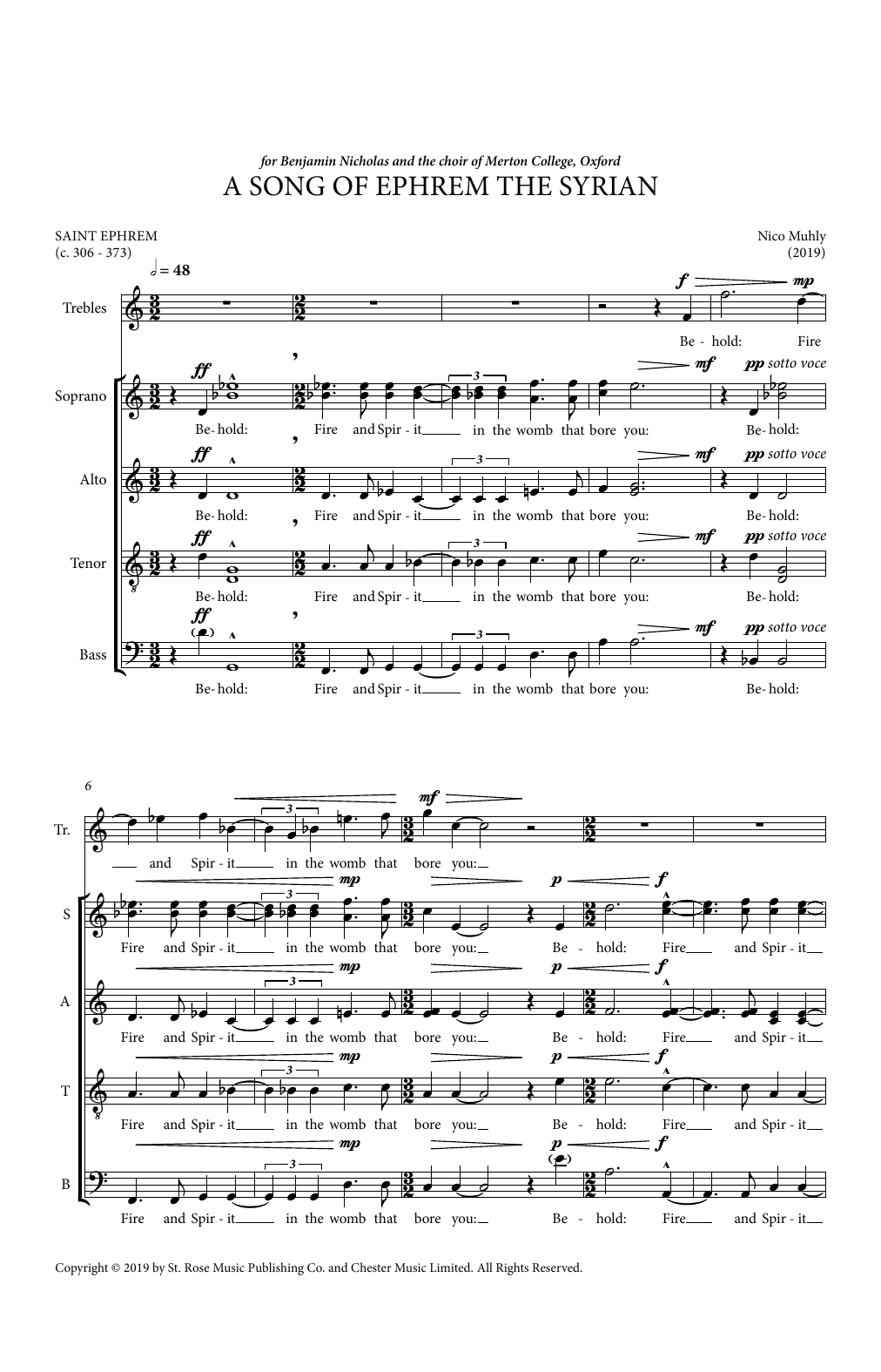 Nico Muhly A Song Of Ephrem The Syrian sheet music notes and chords arranged for SATB Choir