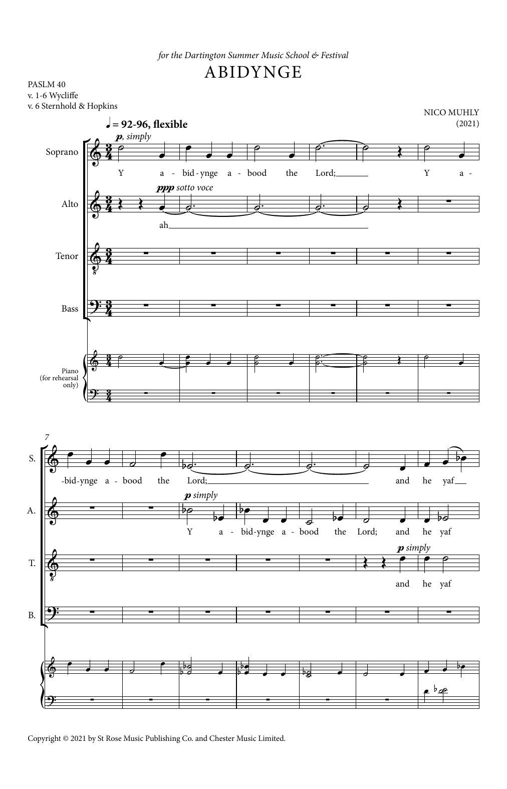 Nico Muhly Abidynge sheet music notes and chords arranged for SATB Choir