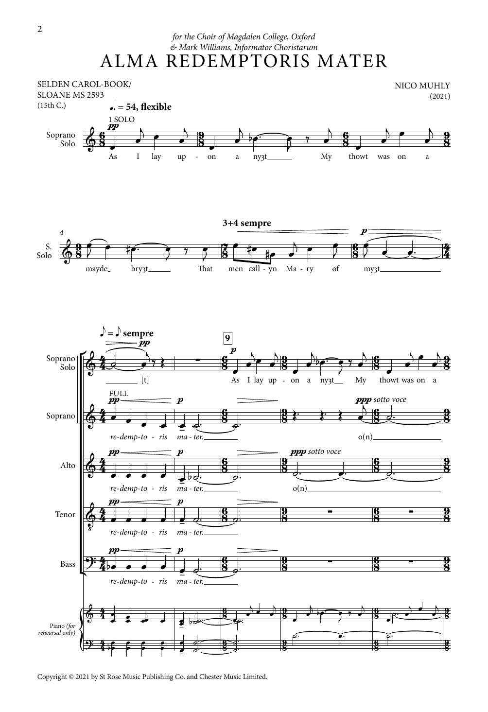 Nico Muhly Alma Redemptoris Mater sheet music notes and chords arranged for SATB Choir