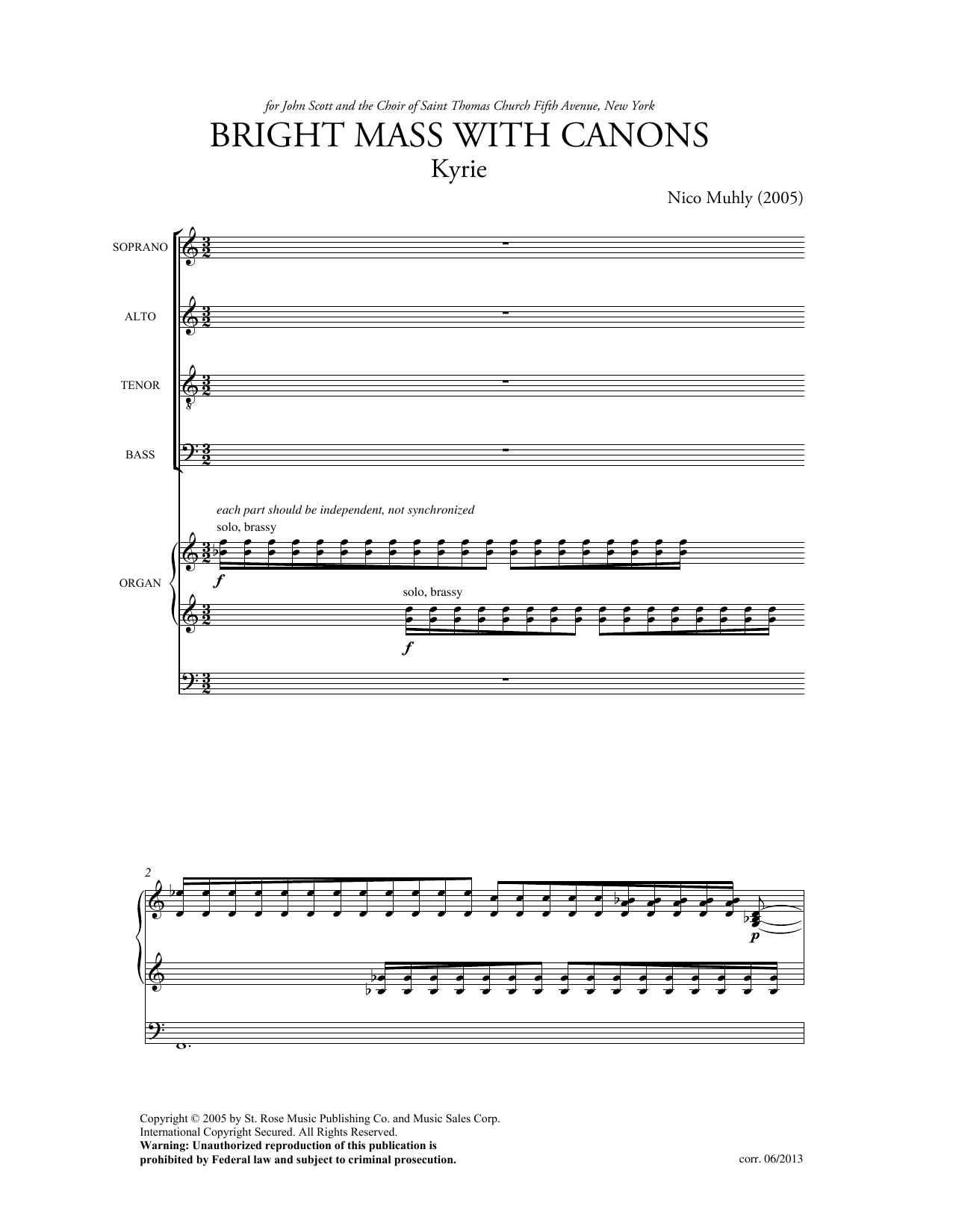 Nico Muhly Bright Mass With Canons sheet music notes and chords arranged for SATB Choir