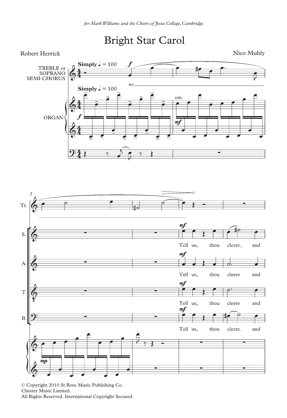 Nico Muhly Bright Star Carol sheet music notes and chords arranged for Choir