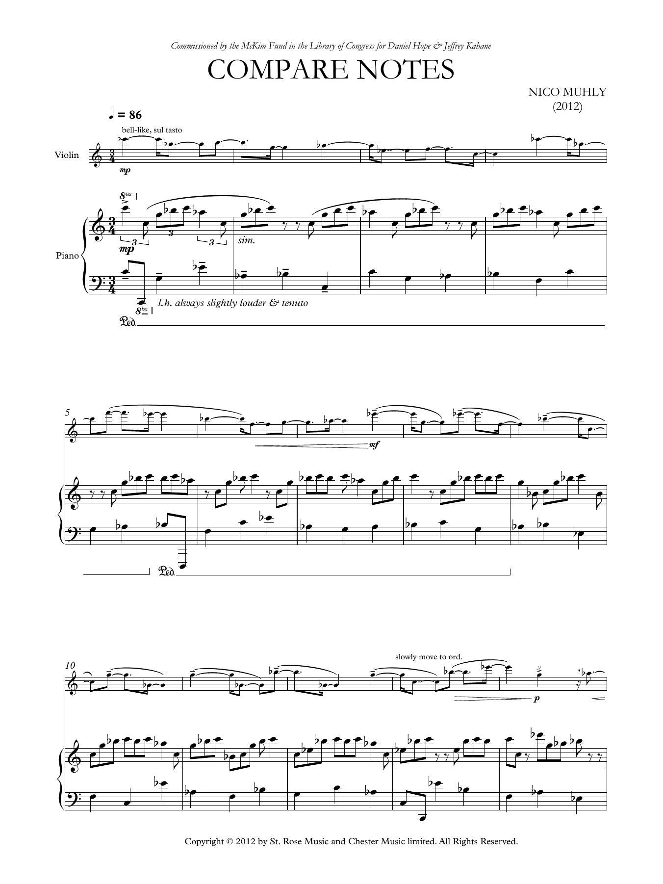 Nico Muhly Compare Notes sheet music notes and chords arranged for Violin Solo