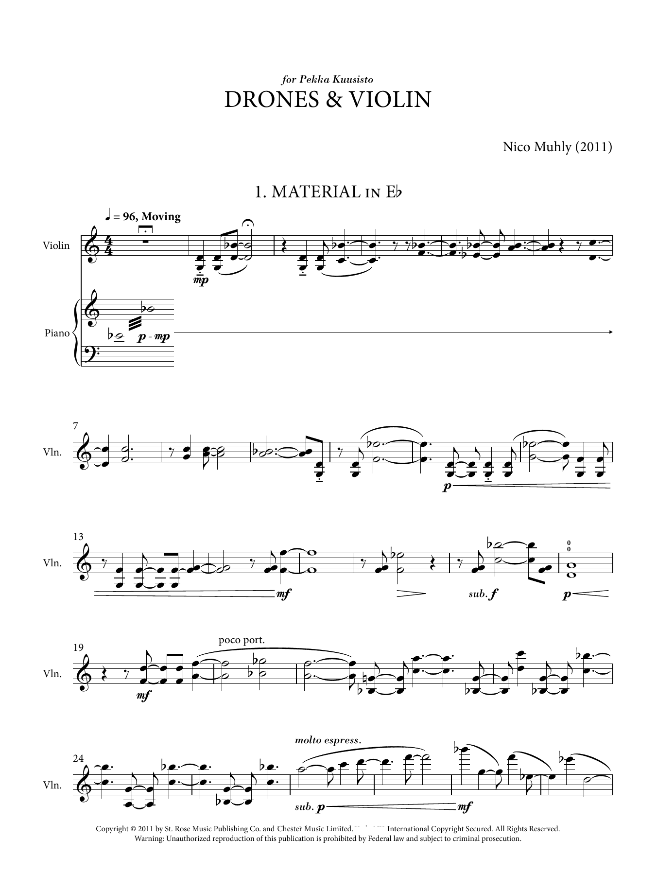 Nico Muhly Drones And Violin sheet music notes and chords arranged for Violin Solo