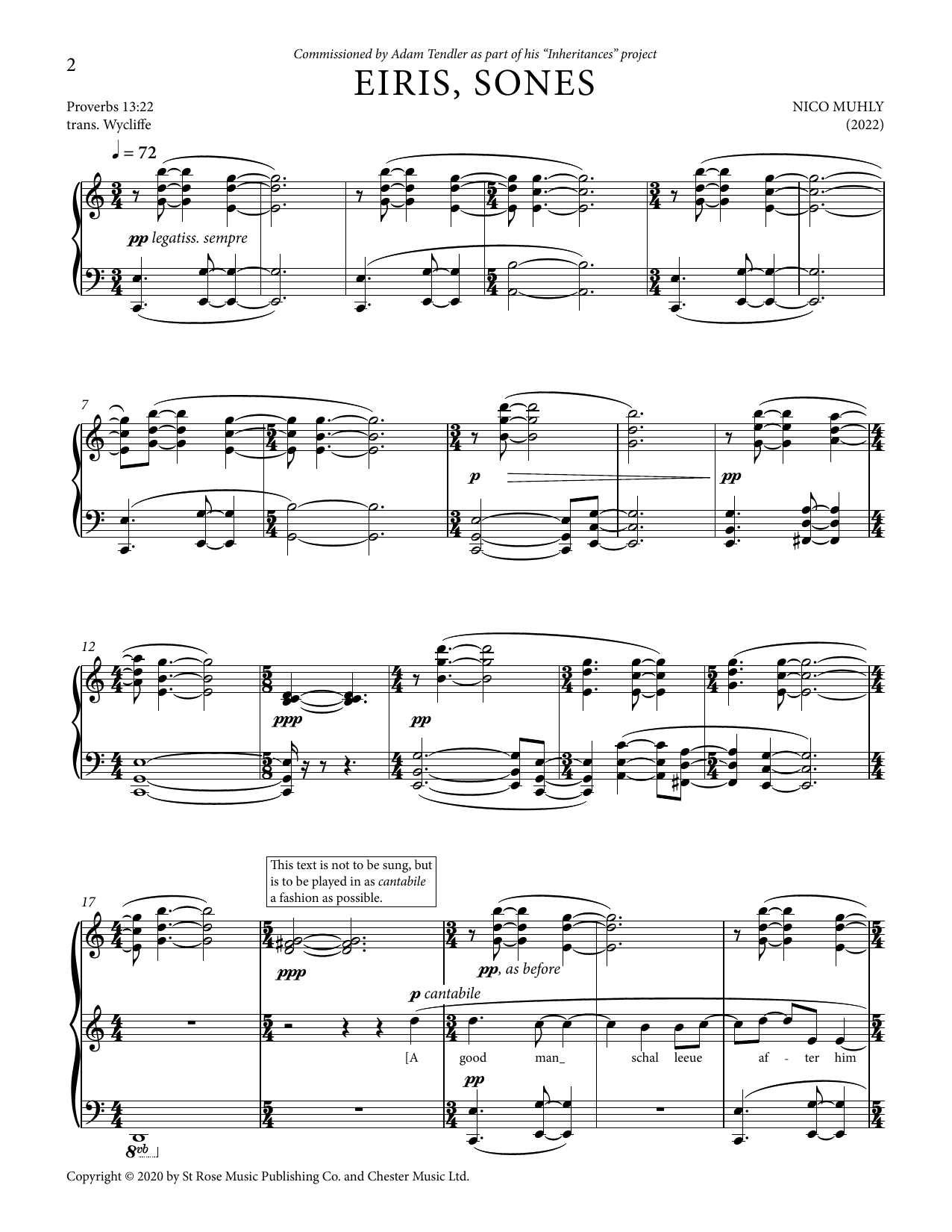 Nico Muhly Eiris, Sones sheet music notes and chords arranged for Piano Solo