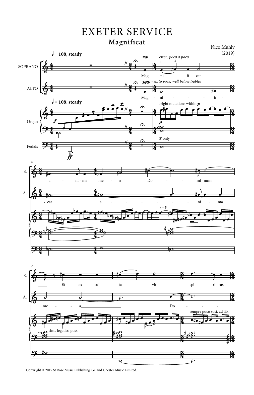 Nico Muhly Exeter Service sheet music notes and chords arranged for SATB Choir