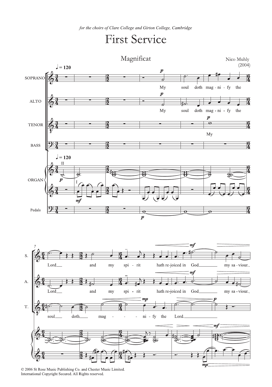 Nico Muhly First Service (Magnificat and Nunc Dimittis) sheet music notes and chords arranged for SATB Choir