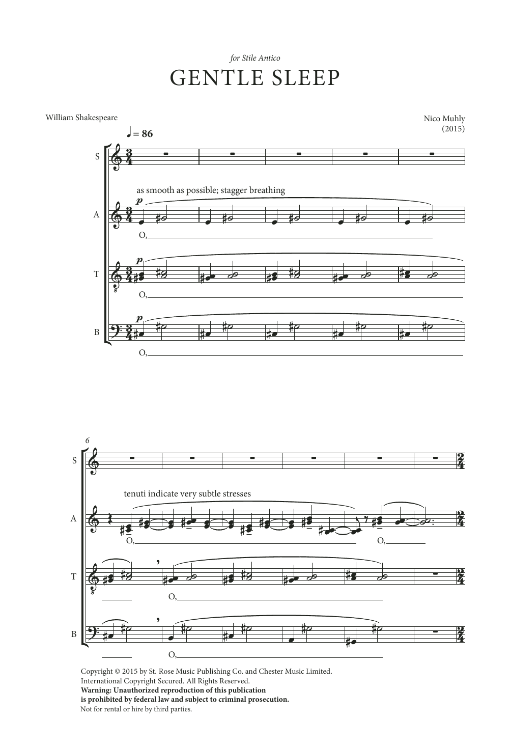 Nico Muhly Gentle Sleep sheet music notes and chords arranged for SATB Choir