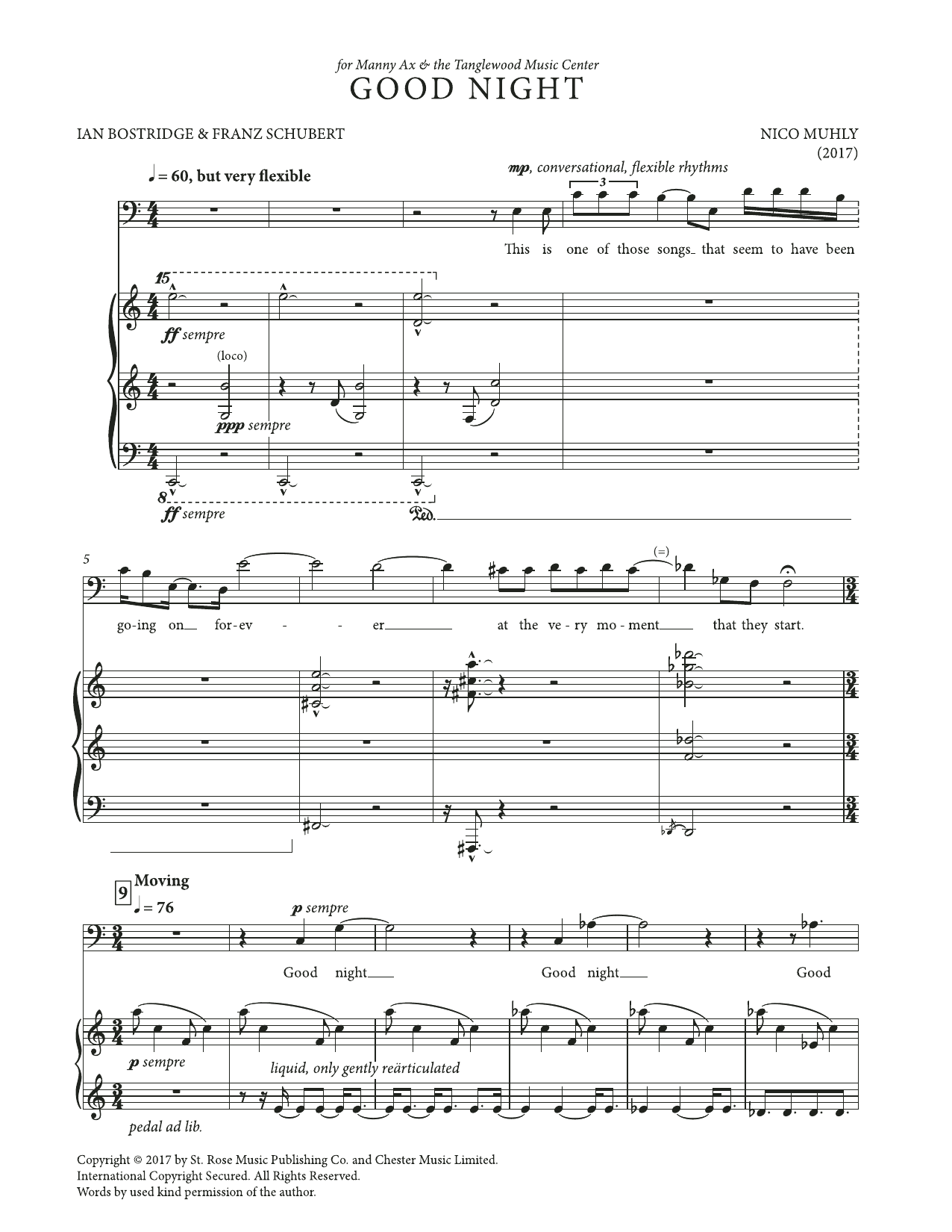 Nico Muhly Good Night sheet music notes and chords arranged for Piano & Vocal
