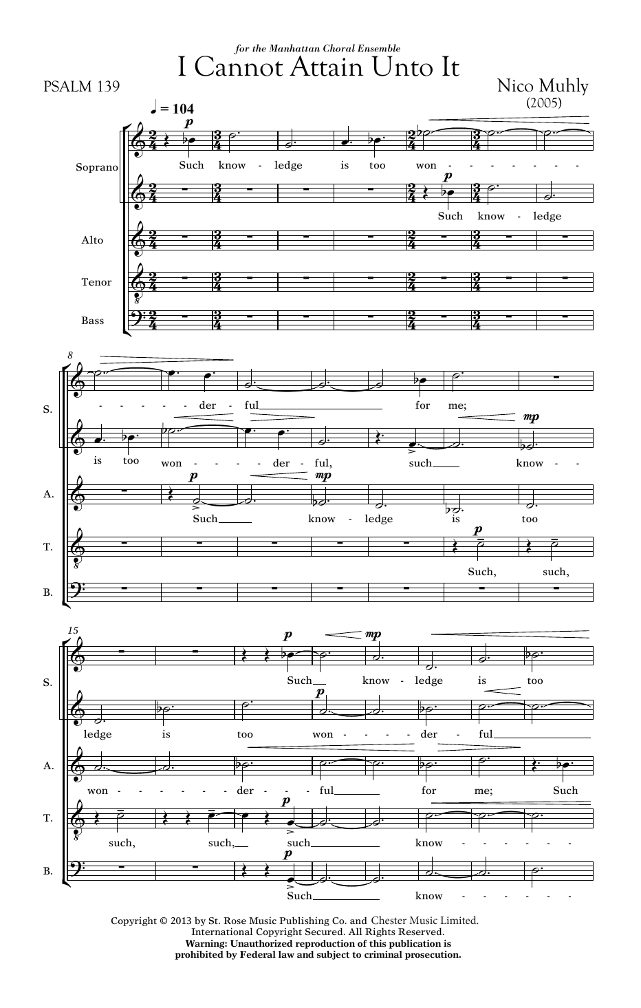 Nico Muhly I Cannot Attain Unto It sheet music notes and chords arranged for SATB Choir