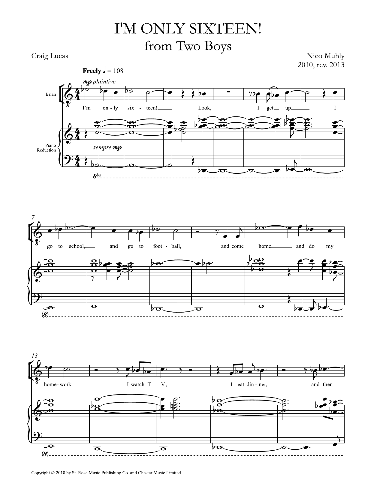 Nico Muhly I'm Only Sixteen sheet music notes and chords arranged for Piano & Vocal