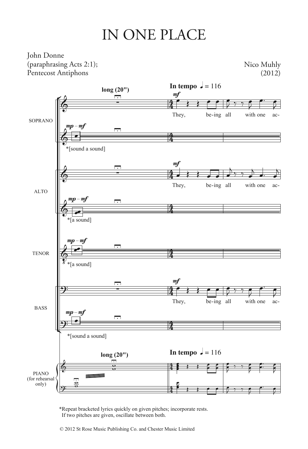 Nico Muhly In One Place sheet music notes and chords arranged for SATB Choir