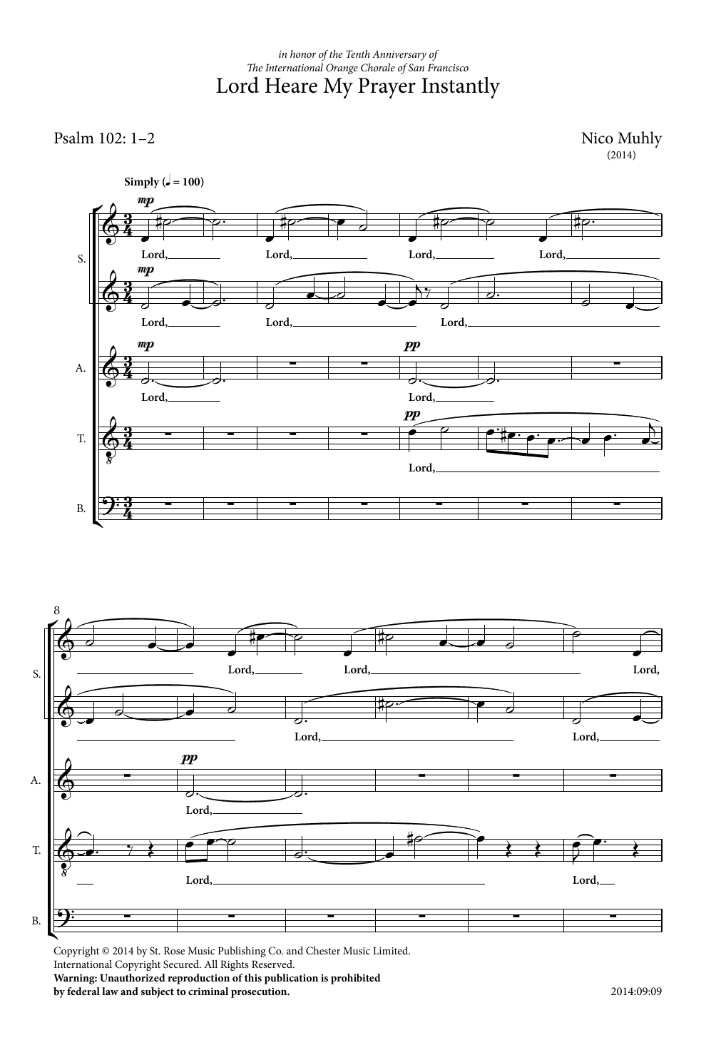 Nico Muhly Lord Heare My Prayer Instantly sheet music notes and chords arranged for Choir