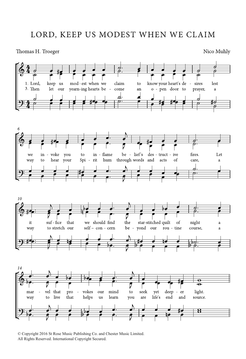 Nico Muhly Lord, Keep Us Modest When We Claim sheet music notes and chords arranged for SATB Choir