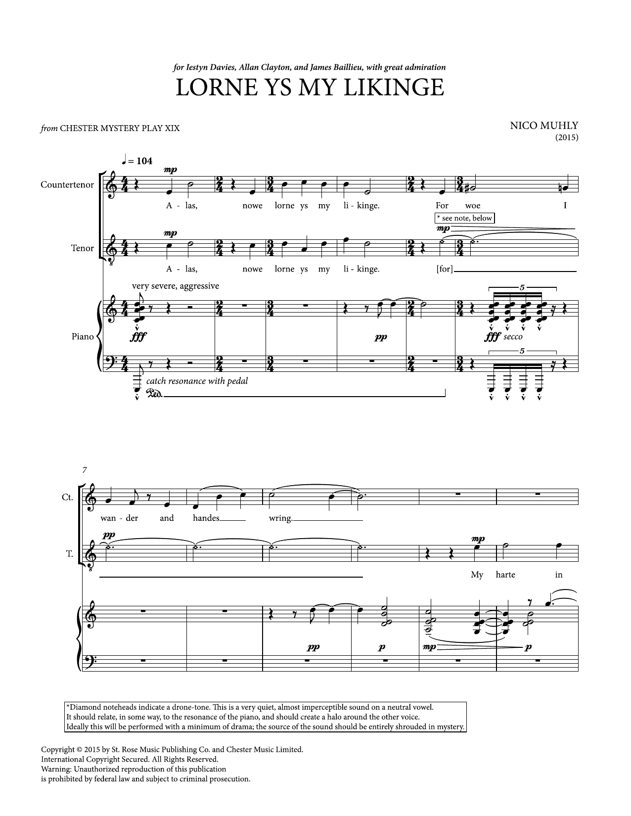 Nico Muhly Lorne Ys My Likinge sheet music notes and chords arranged for Piano & Vocal