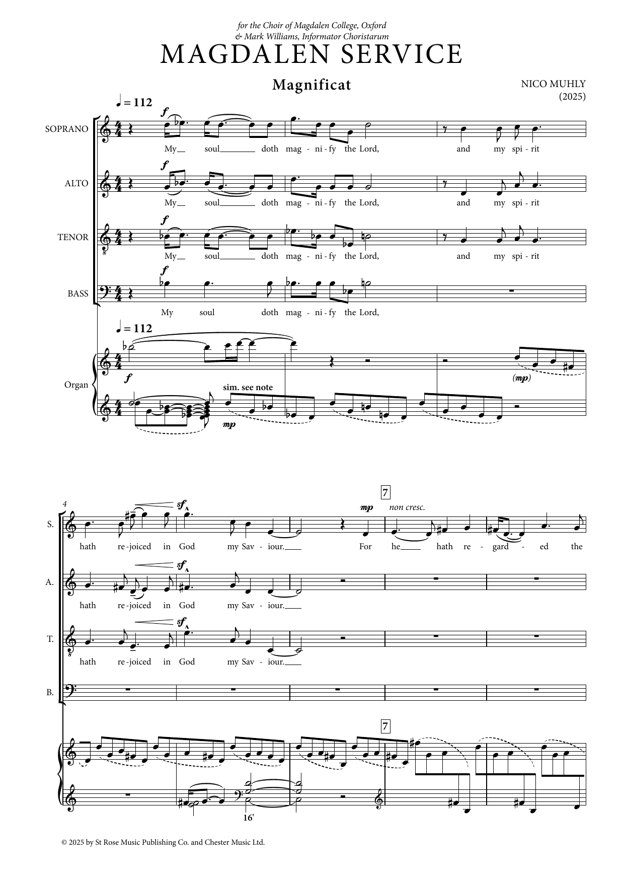 Nico Muhly Magdalen Service sheet music notes and chords arranged for SATB Choir