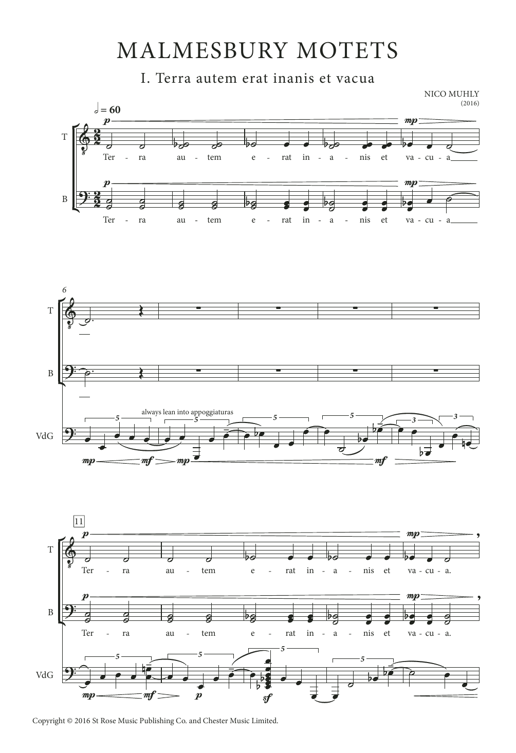Nico Muhly Malmesbury Motets sheet music notes and chords arranged for SATB Choir