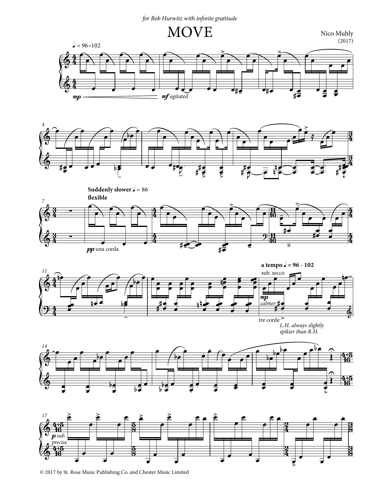 Nico Muhly Move sheet music notes and chords arranged for Piano Solo