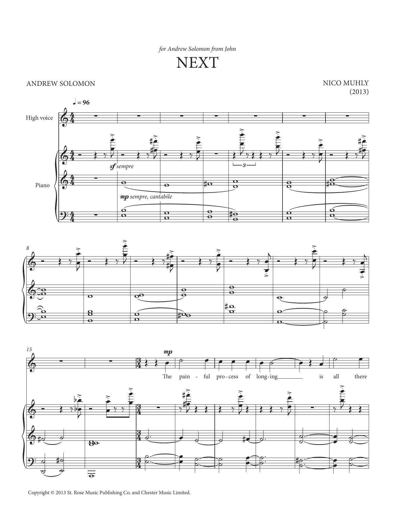 Nico Muhly Next sheet music notes and chords arranged for Piano & Vocal