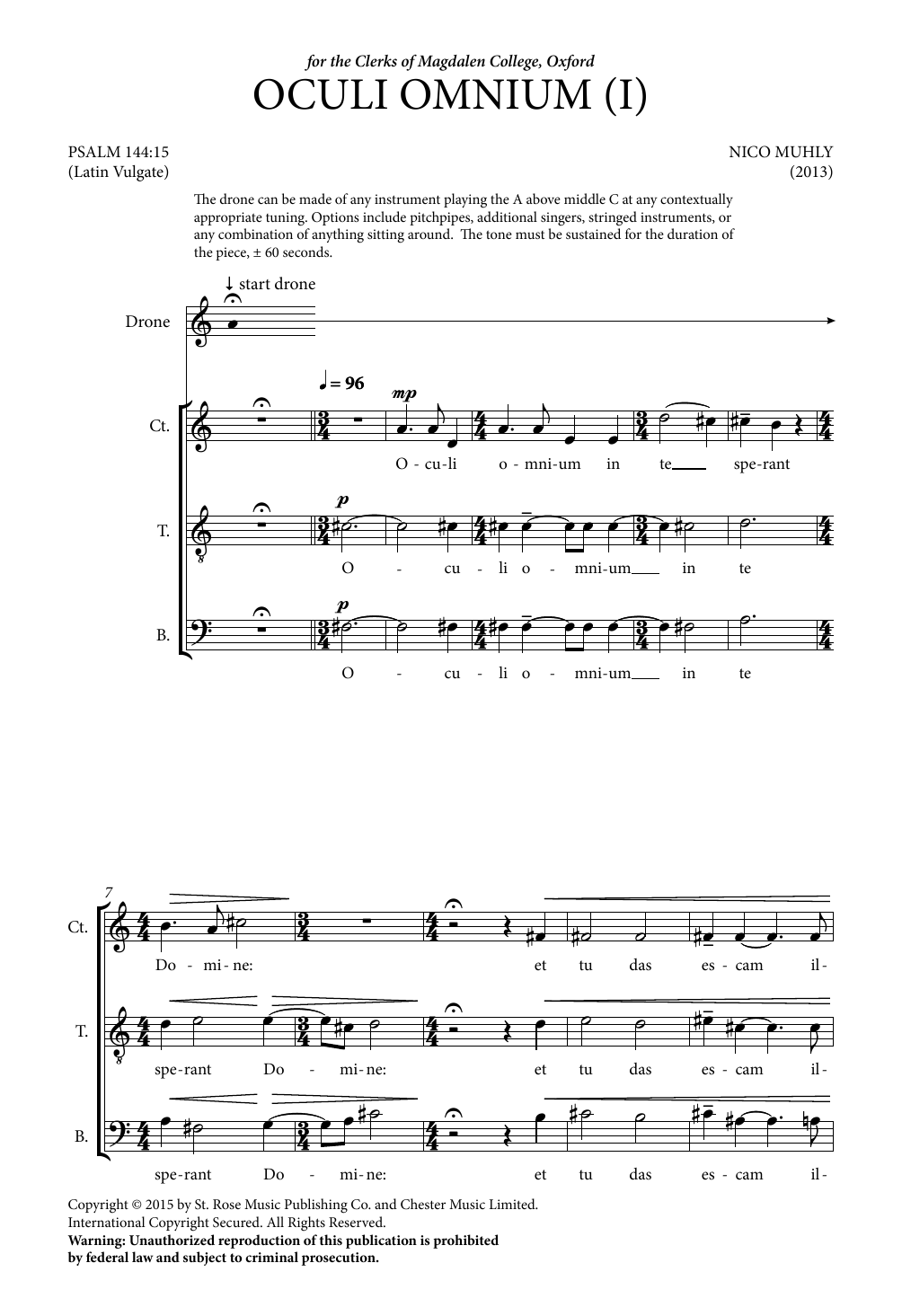 Nico Muhly Oculi Omnium (For Men's Voices and Drone) sheet music notes and chords arranged for 2-Part Choir