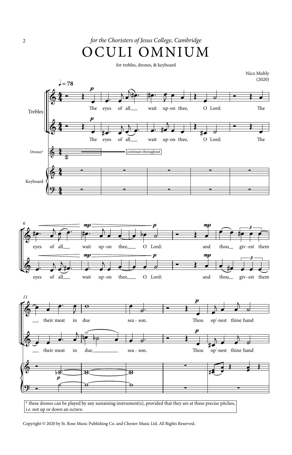 Nico Muhly Oculi Omnium (Jesus College) sheet music notes and chords arranged for 2-Part Choir
