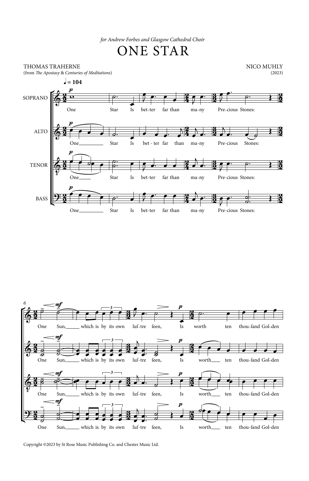 Nico Muhly One Star sheet music notes and chords arranged for SATB Choir
