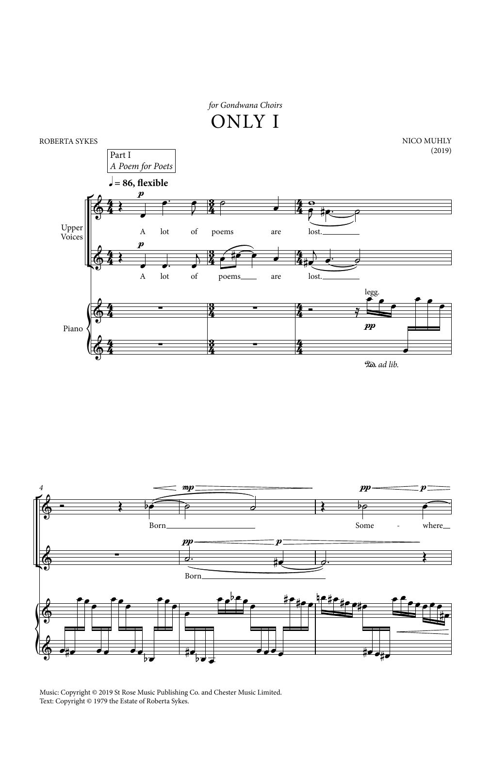 Nico Muhly Only I sheet music notes and chords arranged for SSAA Choir