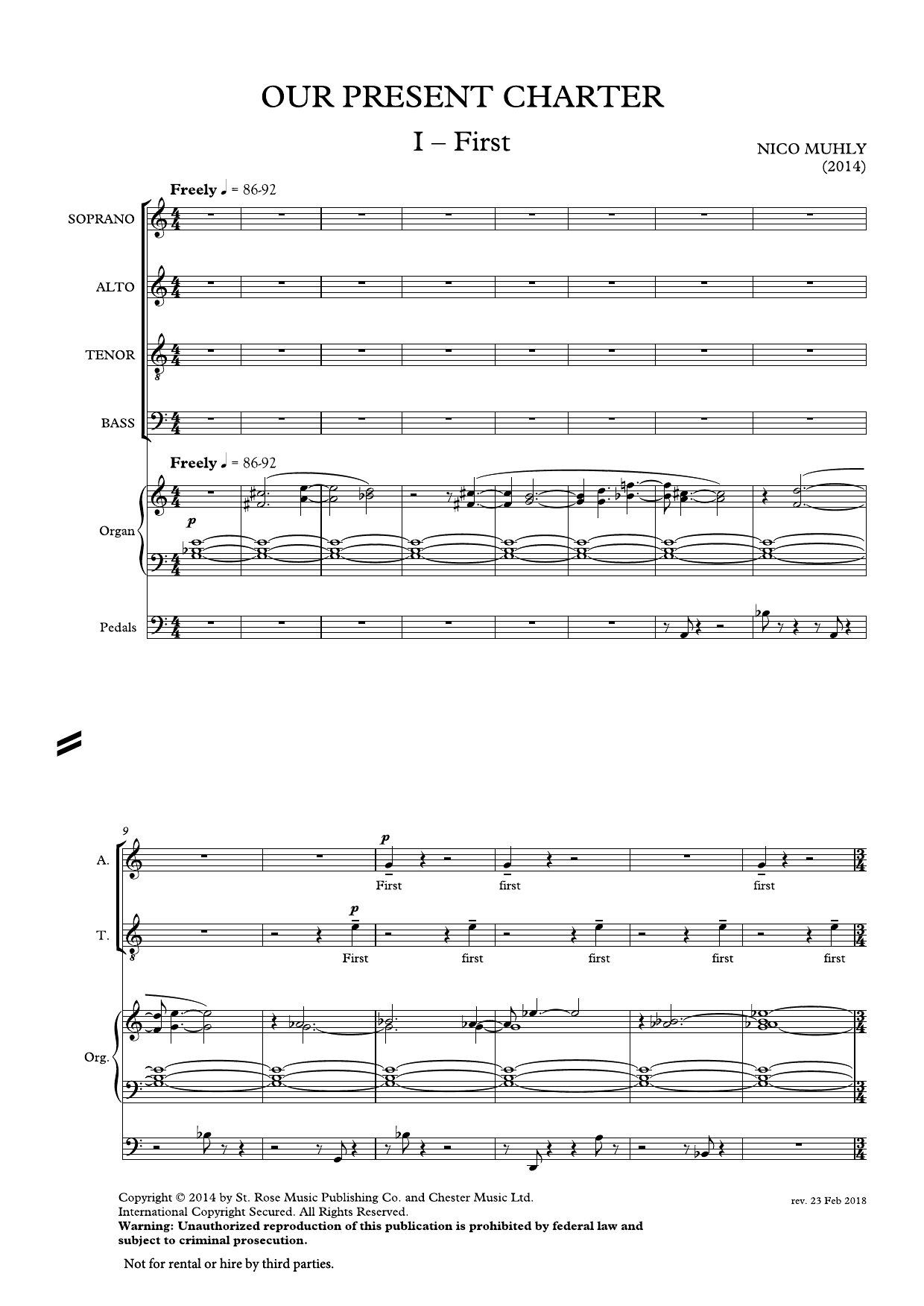 Nico Muhly Our Present Charter sheet music notes and chords arranged for SATB Choir