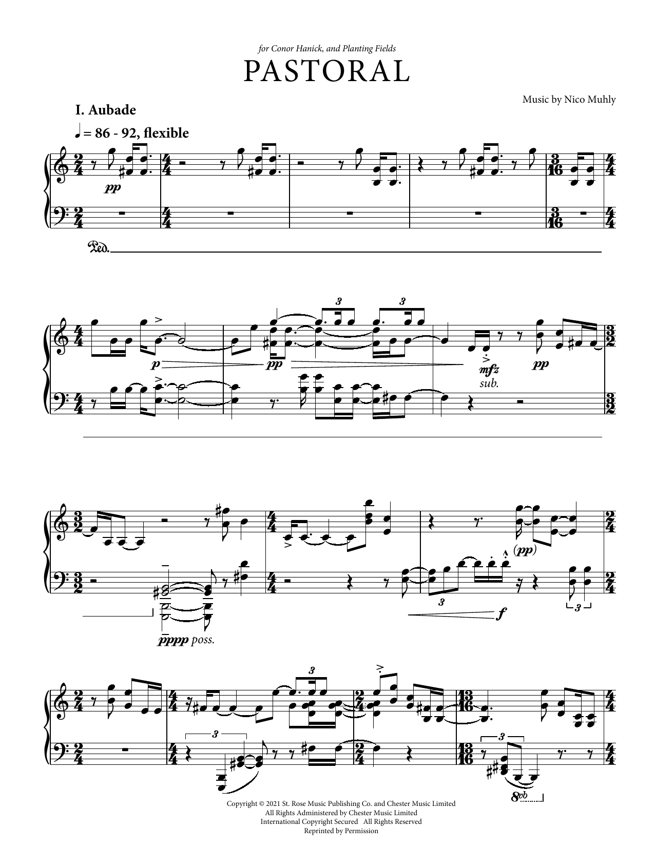 Nico Muhly Pastoral sheet music notes and chords arranged for Piano Solo