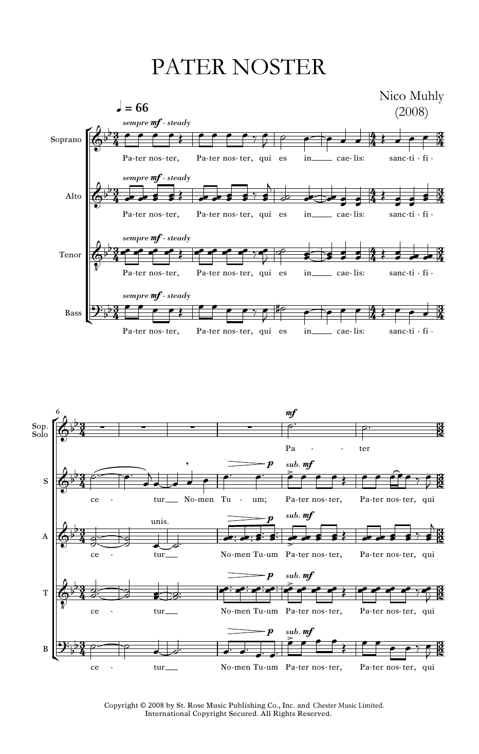 Nico Muhly Pater Noster sheet music notes and chords arranged for SATB Choir