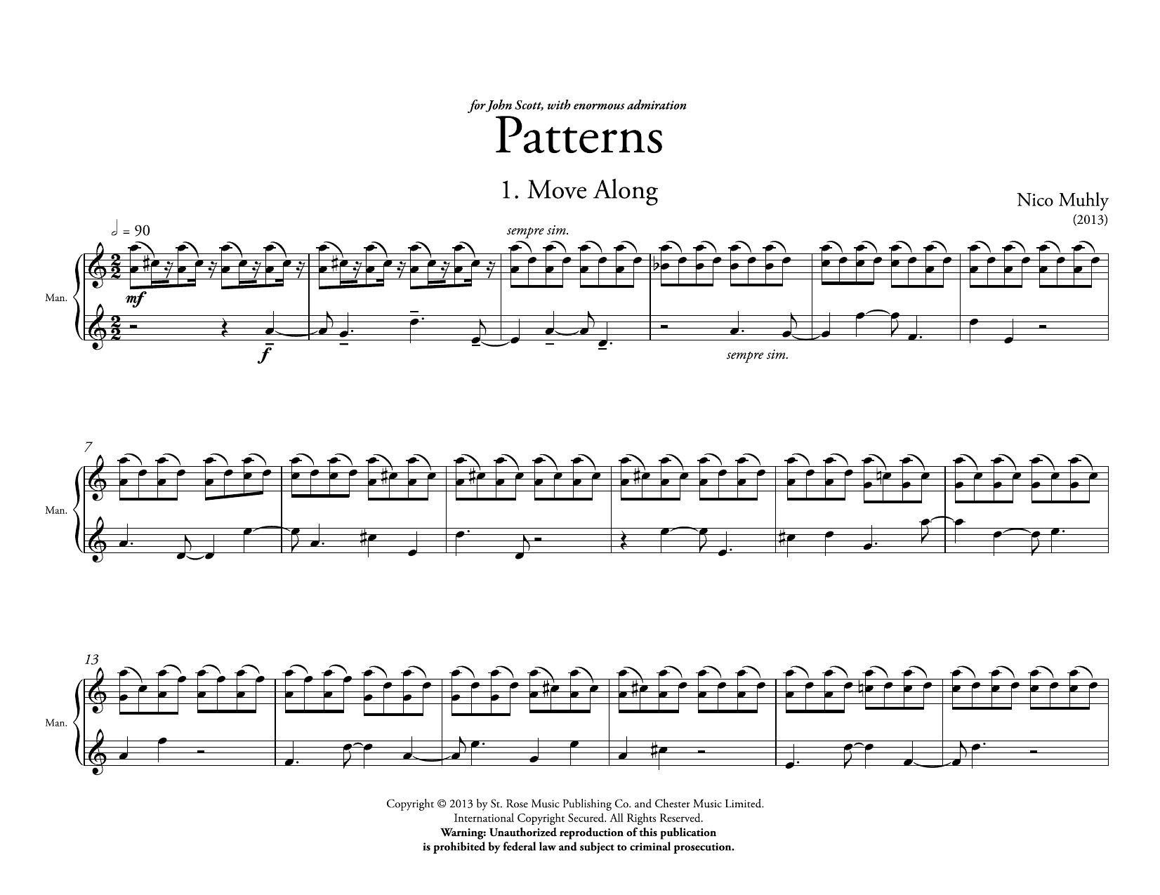 Nico Muhly Patterns sheet music notes and chords arranged for Organ