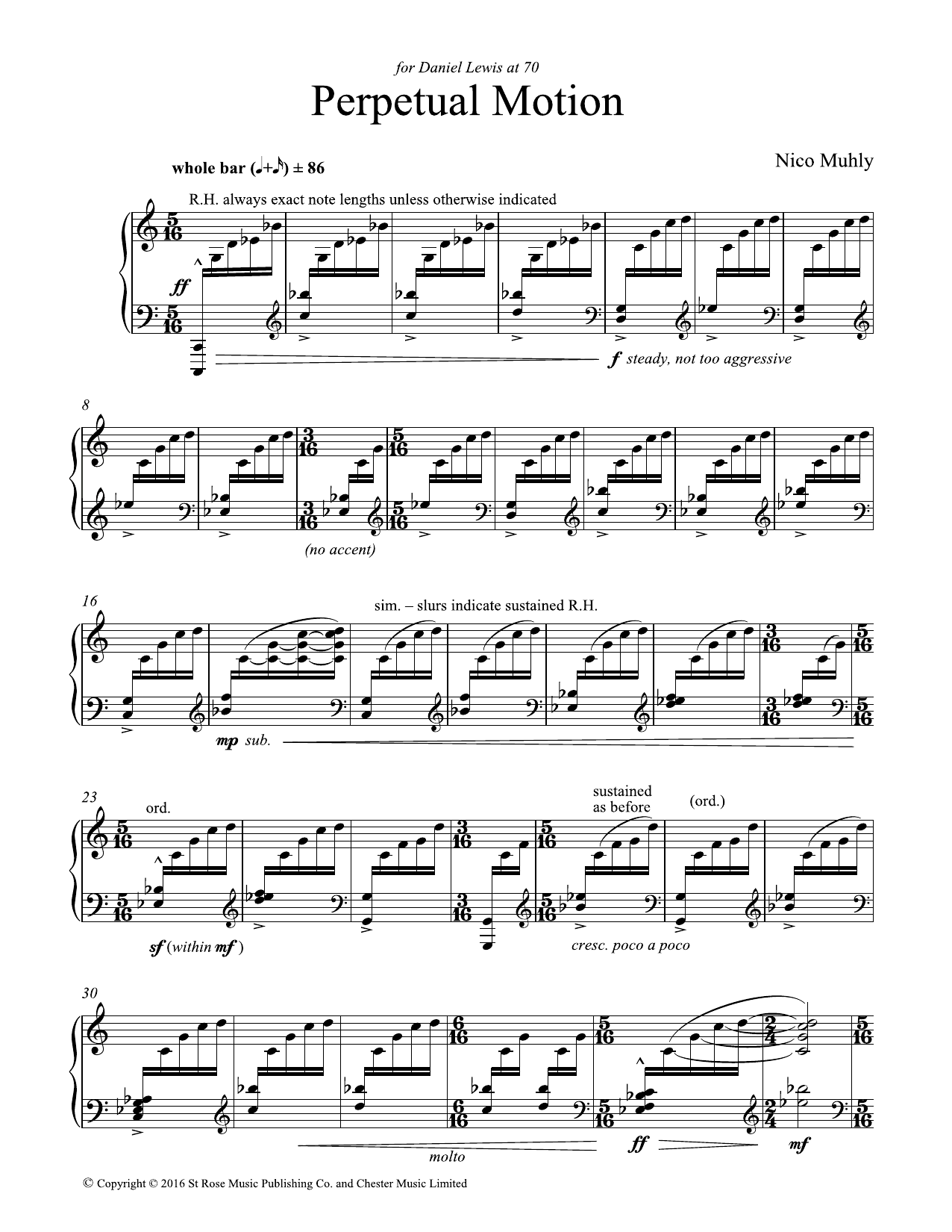 Nico Muhly Perpetual Motion sheet music notes and chords arranged for Piano Solo
