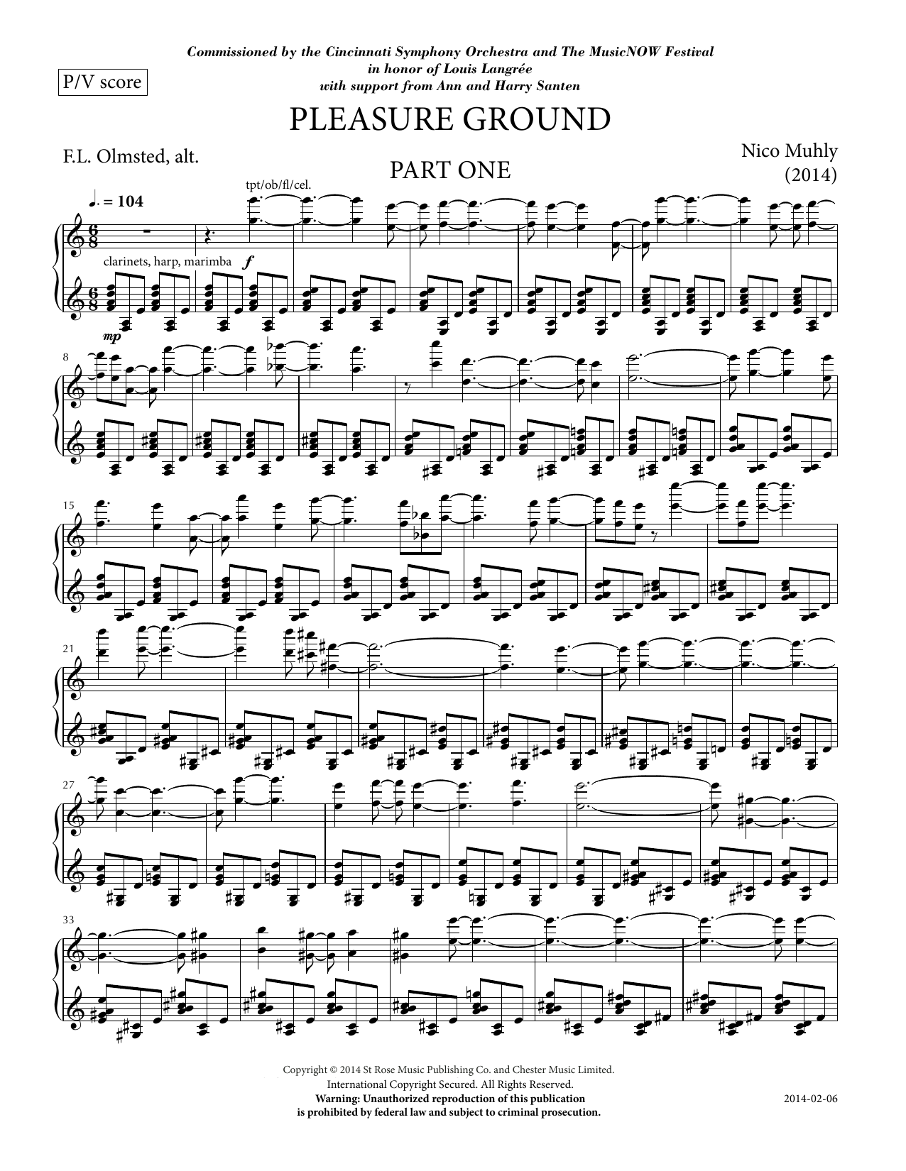 Nico Muhly Pleasure Ground sheet music notes and chords arranged for Piano & Vocal