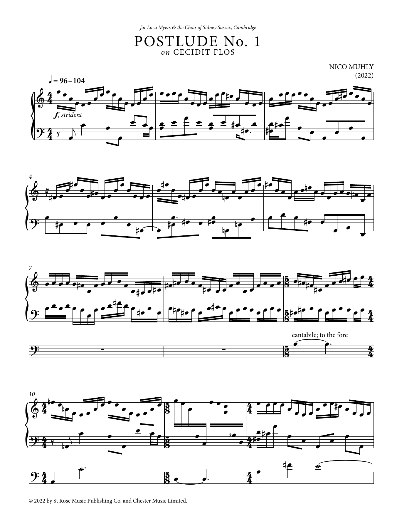 Nico Muhly Postlude No. 1 on Cecidit Flos sheet music notes and chords arranged for Organ