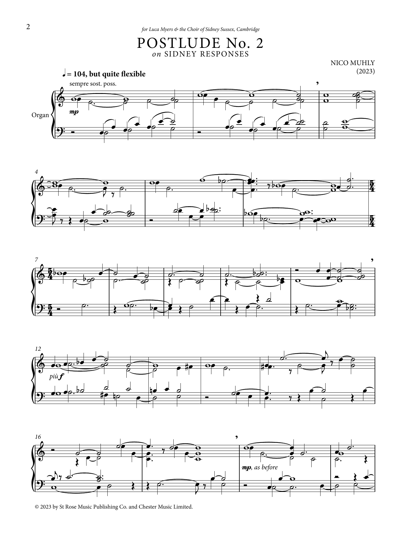 Nico Muhly Postlude No. 2 on Sidney Responses sheet music notes and chords arranged for Organ