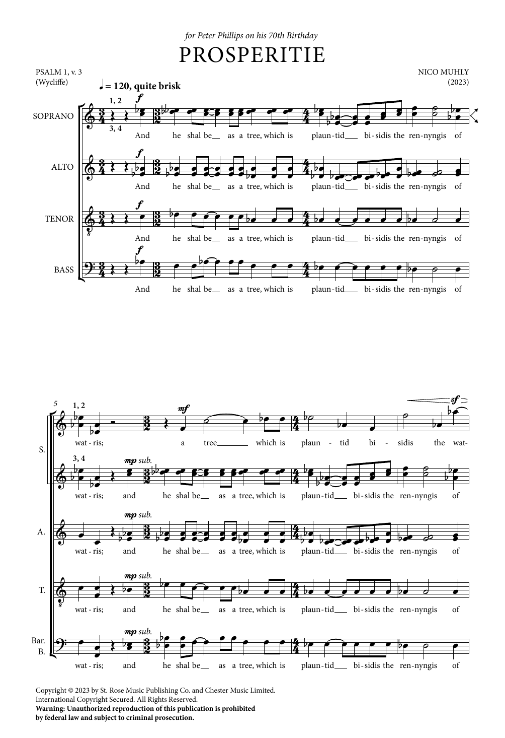 Nico Muhly Prosperitie (for SSSSAATTBarB) sheet music notes and chords arranged for SATB divisi Choir