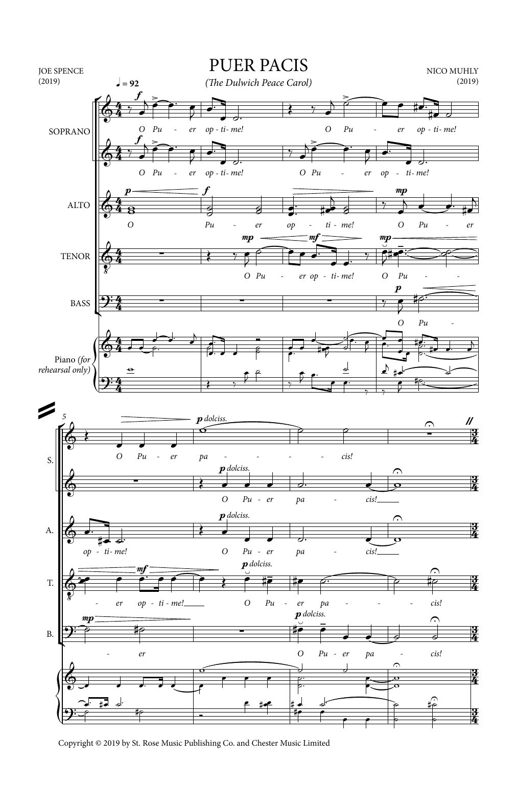 Nico Muhly Puer Pacis sheet music notes and chords arranged for SATB Choir