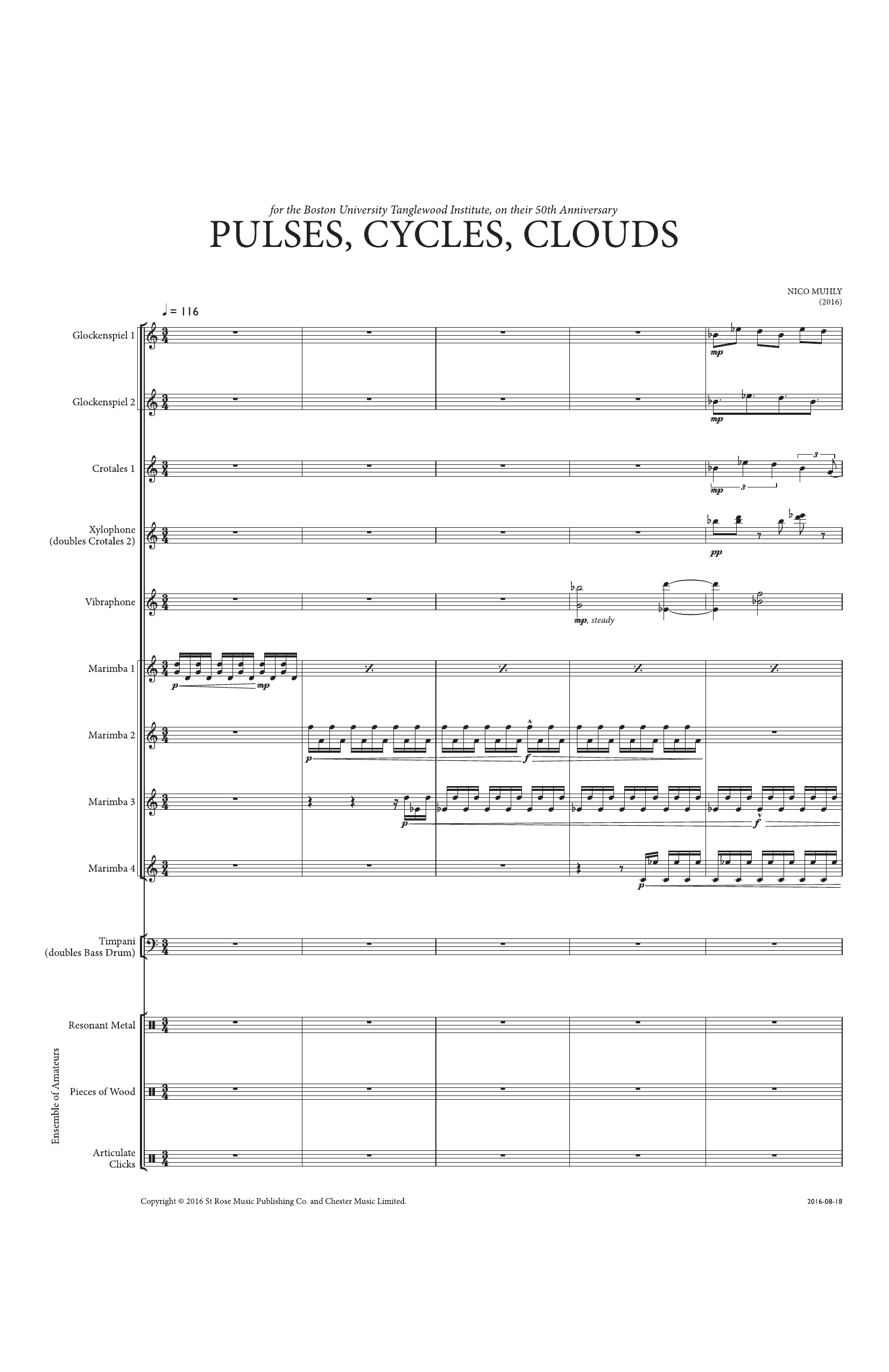 Nico Muhly Pulses, Cycles, Clouds (Score) sheet music notes and chords arranged for Percussion Ensemble