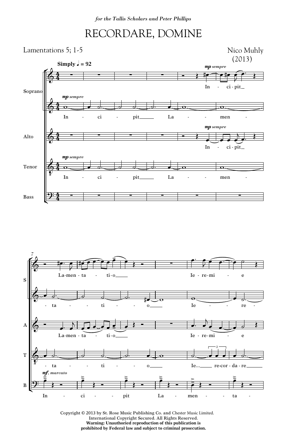 Nico Muhly Recordare, Domine sheet music notes and chords arranged for SATB Choir