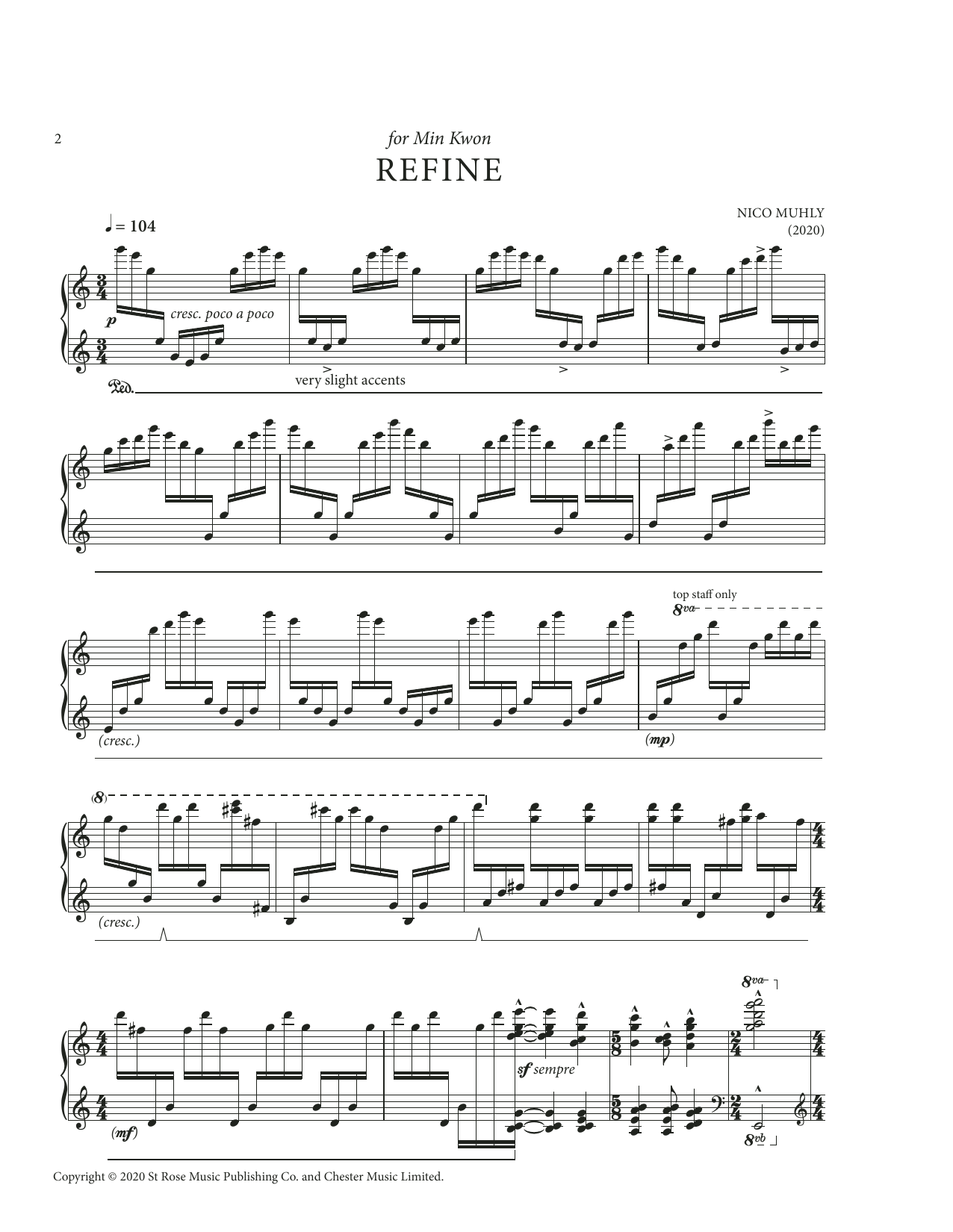 Nico Muhly Refine sheet music notes and chords arranged for Piano Solo