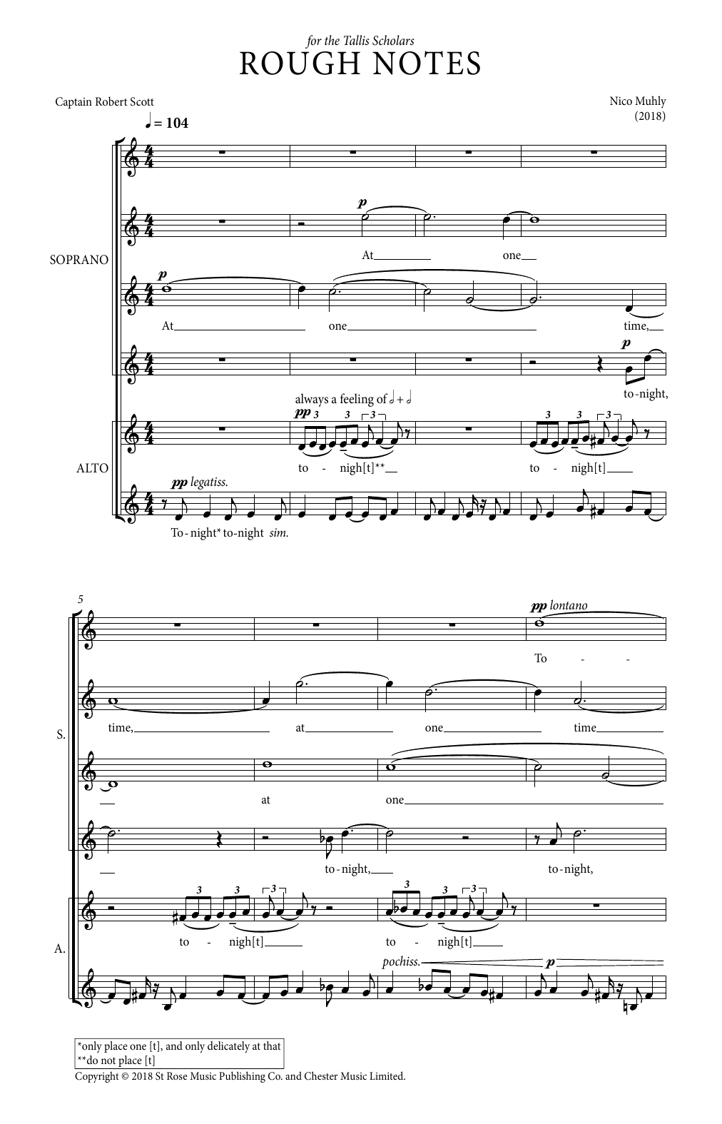 Nico Muhly Rough Notes sheet music notes and chords arranged for SATB Choir