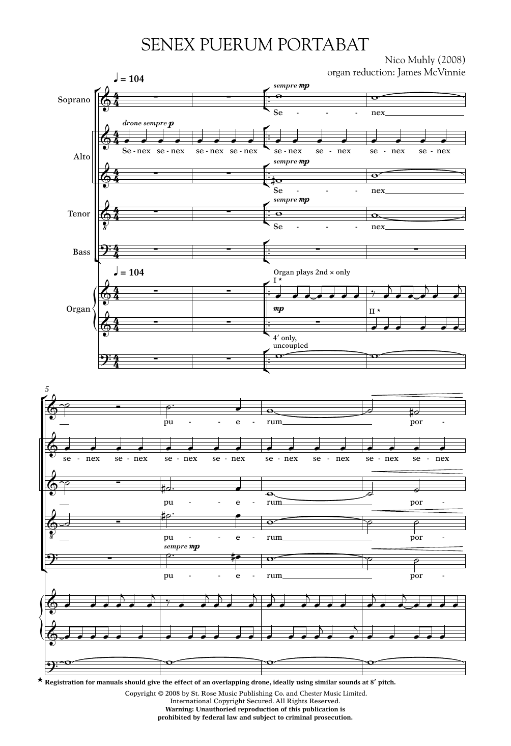 Nico Muhly Senex Puerum Portabat sheet music notes and chords arranged for SATB Choir