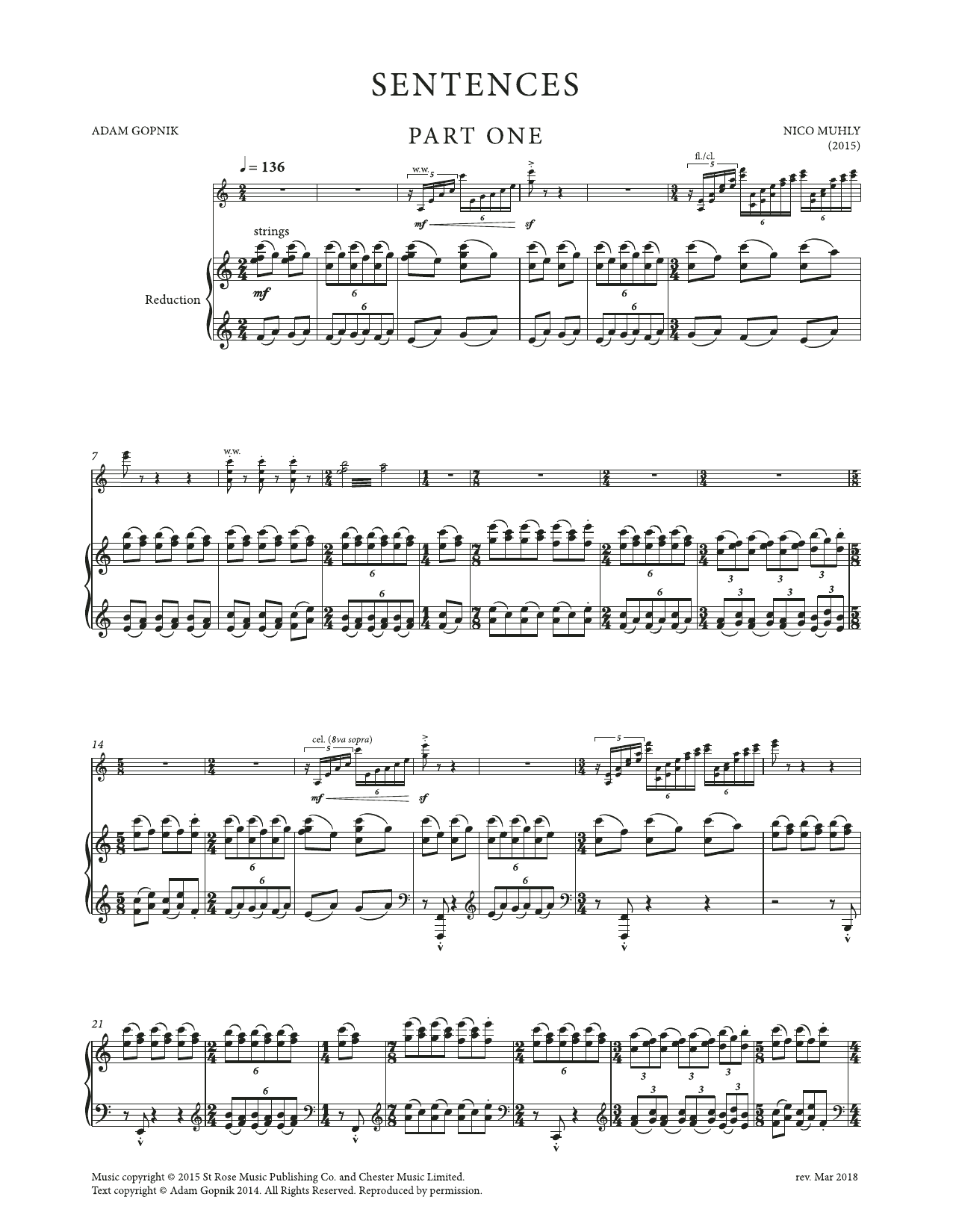 Nico Muhly Sentences sheet music notes and chords arranged for Piano & Vocal