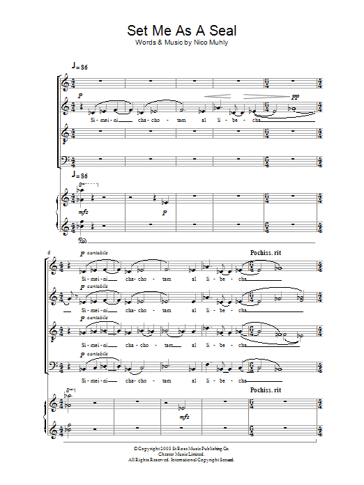 Nico Muhly Set Me As A Seal sheet music notes and chords arranged for SATB Choir