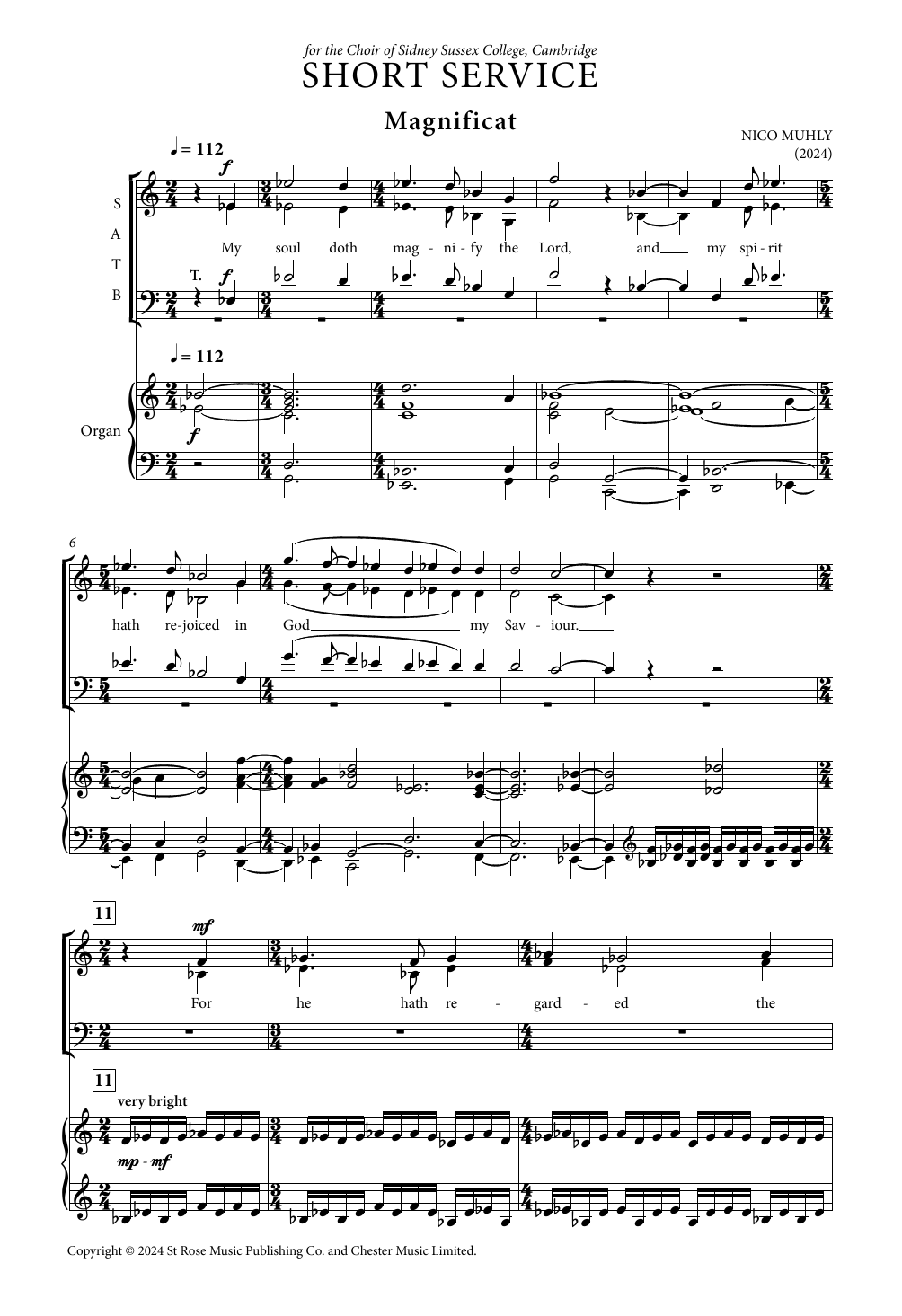Nico Muhly Short Service (Sidney Sussex) sheet music notes and chords arranged for Choir